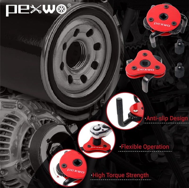 pexwo 2-Piece 3-Jaw Adjustable Oil Filter Wrench Set - Universal Fit for 2-1/2" to 5-1/2" Filters, 3/8" and 1/2" Both Drive - Image 5